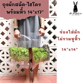 ถุงผักสลัด บรรจุผัก SaLad (1 กก.) ผักสลัดไฮโดร พร้อมหิ้ว ใช้คู่กับเครื่องซีล เนื้อพีอีPE LL ใส แช่แข็งได้ PE เหนียว นุ่ม