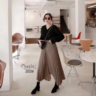 Korea Scott Pleat Skirt กระโปรงลายตารางจับจีบพลีท เอวสมอค ดีเทลช่วงชายกระโปรงสั้นยาวเก๋ๆ ใส่พริ้วเลยค่ะ ทรงน่ารักเลย