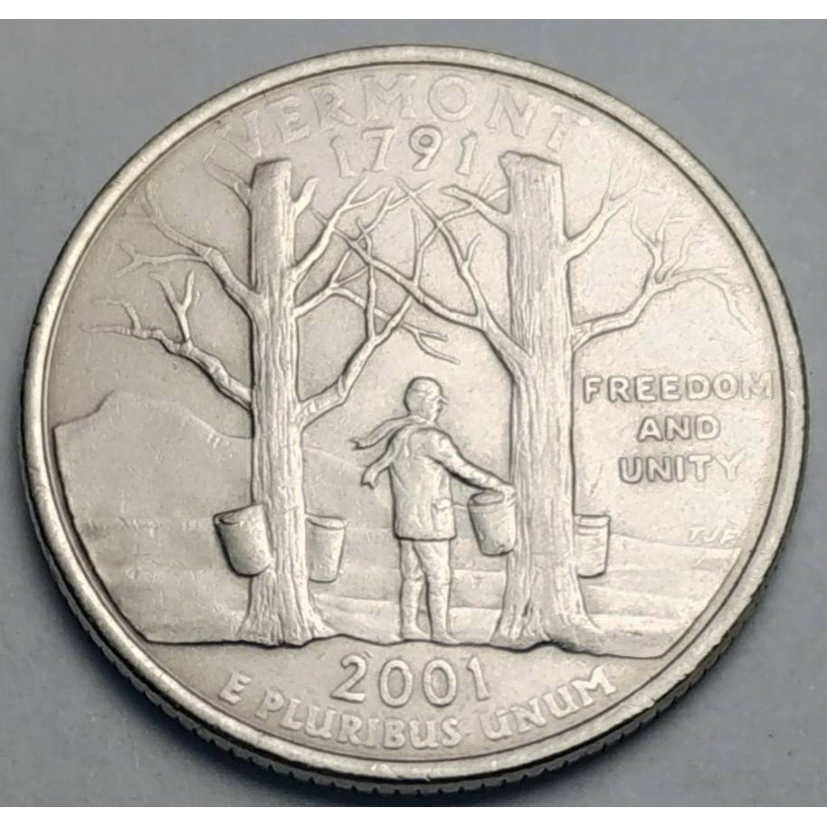 สหรัฐอเมริกา (USA), ปี 2001, 25 Cents รัฐเวอร์มอนต์ (Vermont),  ชุด 50 รัฐของอเมริกา