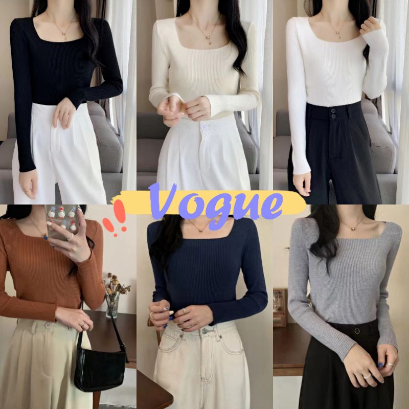 Vogue​ ​พร้อมส่ง​ เสื้อไหมพรมแขนยาว สีพื้นใส่สบายไม่หนามากผ้านิ่มสุด (7630) -N