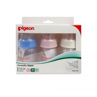 Pigeon พีเจ้น ขวดนม PP ขนาด 2 ออนซ์ ทรงมาตรฐาน พร้อมจุกนมเสมือนนมมารดา รุ่น มินิ size S แพ็ค 3 ชุด คละสี