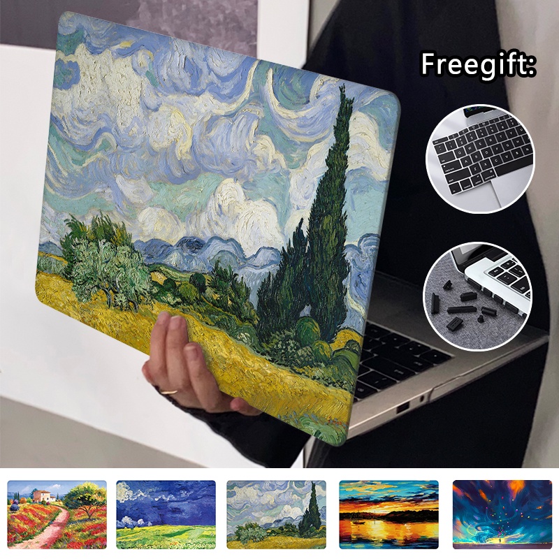 Oil Landscape Painting Case พร้อมคีย์บอร์ด + ปลั๊กกันฝุ่นสําหรับ 2026 macbook Neo A3404 Pro M5 A3434