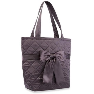 NaRaYa กระเป๋าโท้ท Satin Quilted Tote Bag with Ribbon ของแท้ สีม่วงเข้มผ้าซาติน