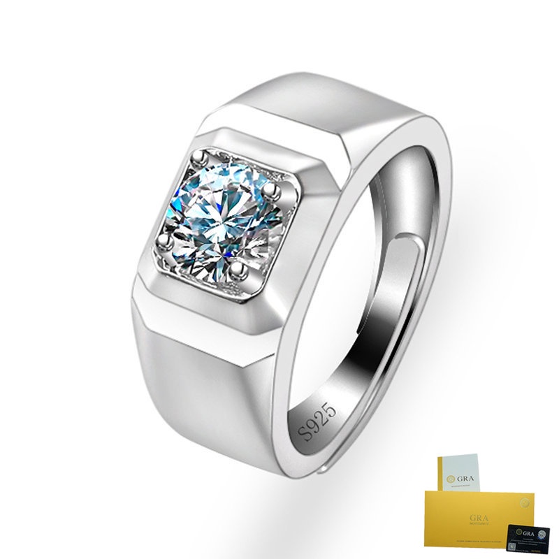 แหวนผู้ชายเงินแท้ S925 มีความหรูหราด้วย Moissanite สไตล์คลาสสิก พร้อมใบรับรองคุณภาพ