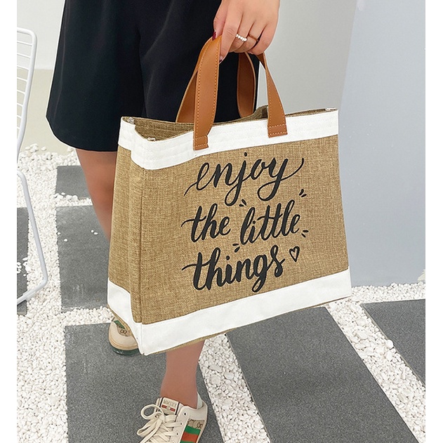 กระเป๋าสาน Enjoy the little things (A244) กระเป๋าถือ กระเป๋าสะพายข้าง