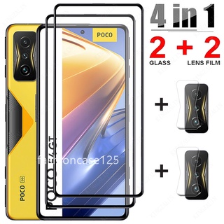 4 IN 1 กระจกนิรภัย สําหรับ Xiaomi Poco F4 GT F3GT กาวเต็ม ฟิล์มใส ป้องกันหน้าจอ ฟิล์มป้องกันกล้อง เลนส์ด้านหลัง ฟิล์มป้องกันหน้าจอ กระจกนิรภัย