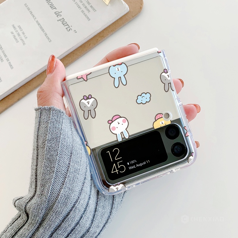 ปลอก Samsung Galaxy Z Flip 4 3 5G การ์ตูนน่ารักกระต่าย Ctransparent PC Hard Phone Case