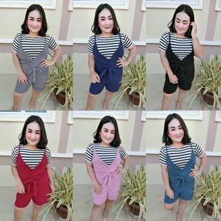 สาวอวบ เซ็ตเอี๊ยมสาวอวบ เอี๊ยมกางเกงขาสั้น เสื้อคอกลม ลายทาง อก 38 40 42 44 46 48