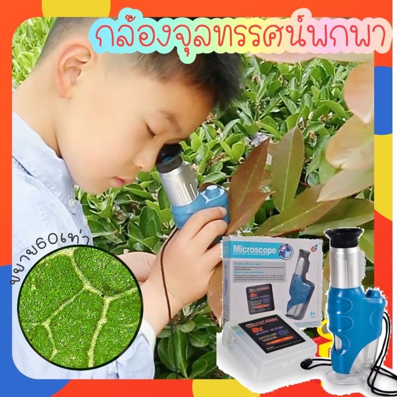 พร้อมส่ง☘️กล้องจุลทรรศน์ พกพา พร้อมแผ่นสไลด์ มีไฟ LED กล้องจุลทรรศน์สำหรับเด็ก