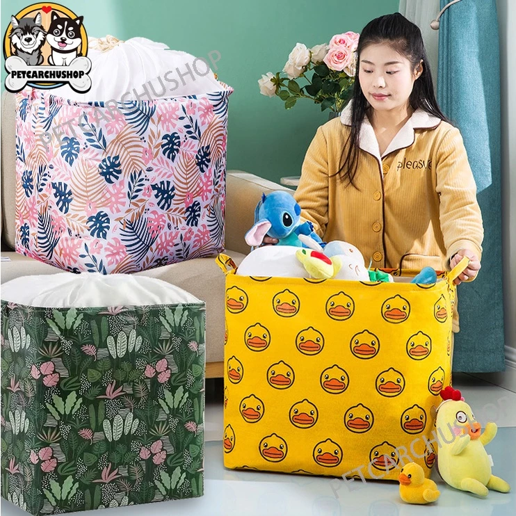 ตะกร้าผ้า ที่เก็บเสื้อผ้า บรรจุของใช้ในบ้าน ความจุขนาดใหญ่ ป้องกันฝุ่นและความชื้น ขนาด100ลิตร