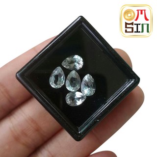 A076  7 X 5 มิล หยดน้ำ พลอยโทปาส สีขาว WHITE TOPAZ ไม่เผา พลอยธรรมชาติแท้ 100%