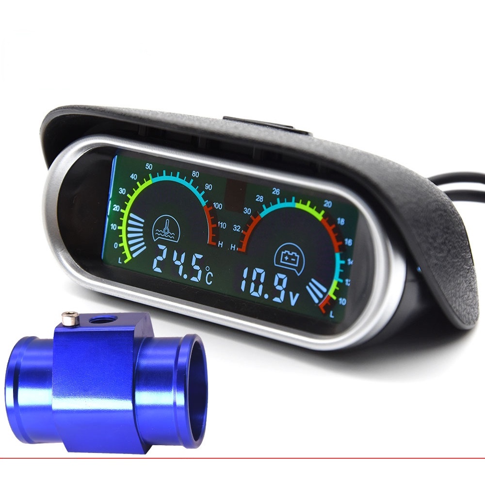 เครื่องวัดอุณหภูมิน้ําดิจิทัล 12V สําหรับรถยนต์ + อะแดปเตอร์ท่อเซนเซอร์อุณหภูมิน้ํา