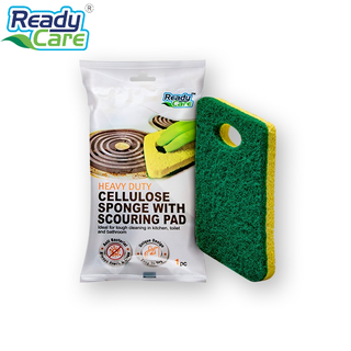 Readycare ฟองน้ำเซลลูโลสพร้อมใยขัด Readycare Cellulose Sponge With Scouring Pad Heavy Duty 1 pc