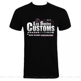 คอลูกเรือ【สไตล์ฮาราจูกุ】เสื้อยืดคอกลม ผ้าฝ้าย 100% พิมพ์ลาย Los Santos Customs สีดํา สําหรับผู้ชาย LHZYS-5XL