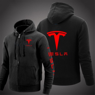 Tesla อุปกรณ์เสริมTesla Logo 2021 Sring and Autumn Mens unk Hooded Hoodies Custom New Fleece Sweatshirts Male Hi Ho Sort