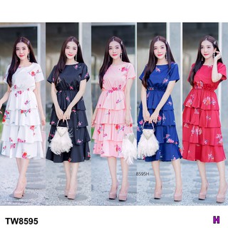 (8595) Dress ชุดเดรสขนมชั้น ระบาย