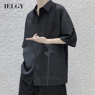 Ielgy เสื้อเชิ้ตแขนสั้น ทรงหลวม สไตล์ญี่ปุ่น พลัสไซซ์ สําหรับผู้ชาย