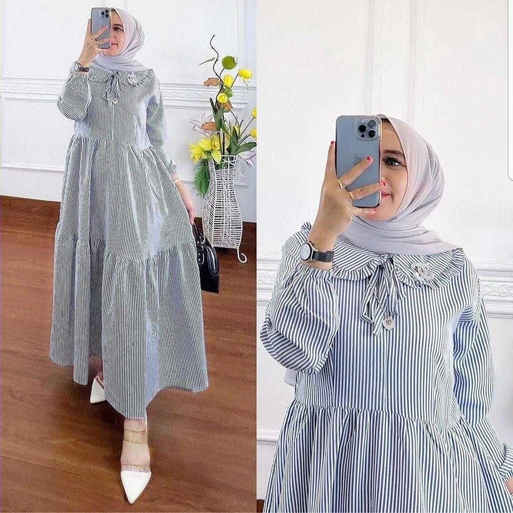 O2 Fashion / Tyara Midi dress / รุ่นเดรสลายทางใหม่ล่าสุด