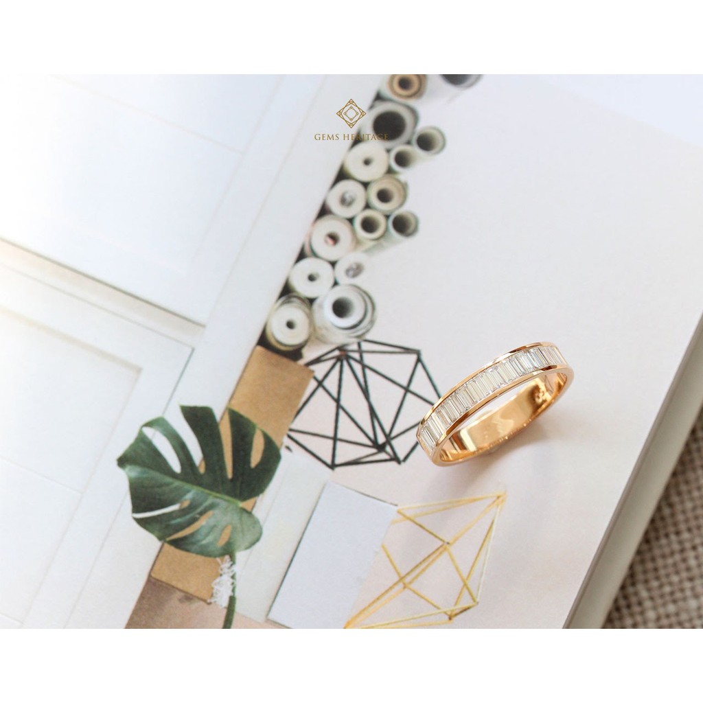 Gems Heritage แหวนเพชรbaguette(B) (RPG307)  แหวนเพชรแท้ น้ำ98 VVS2-VS1พิ้งค์โกลด์