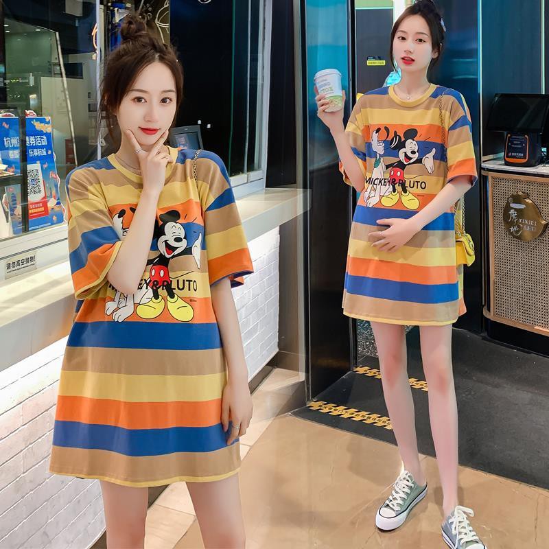 🔥มิกกี้,ชุดคลุมท้อง,เสื้อยืด,หลวม,ชุดคลุมท้องแฟชั่น,คนอ้วน,เดรสพลัสไซส์,ชุดคลุมท้องแฟชั่น