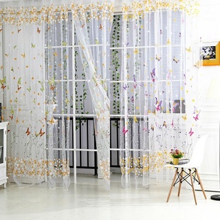 ผ้าม่านหน้าต่าง ผีเสื้อ ดอกไม้ Voile ขนาด 100x200 ซม.