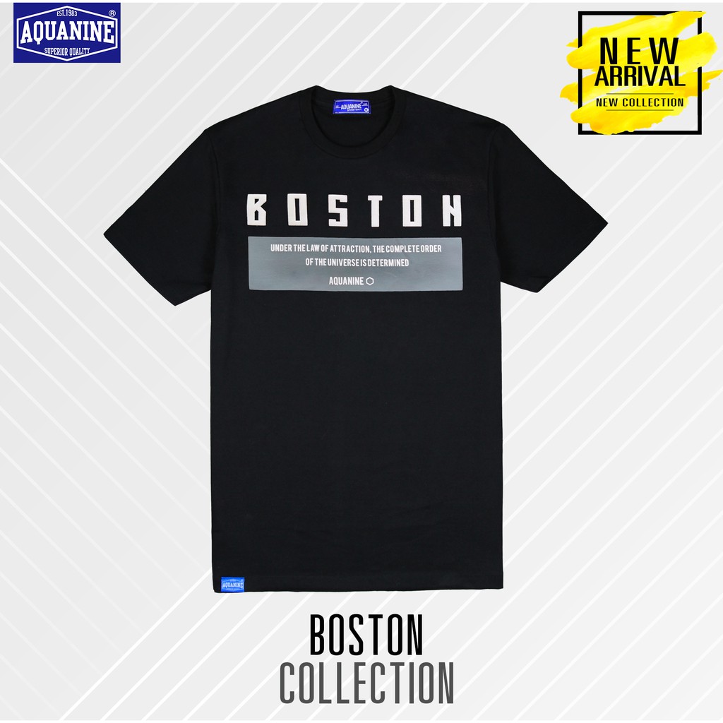 AQUANINE เสื้อยืดผู้ชาย เสื้อยืดผู้หญิง BOSTON BLACK เสื้อยืดสีดำ ลิขสิทธิ์แท้