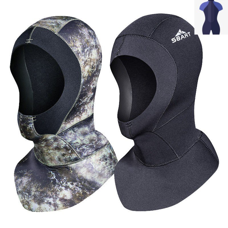 SBART 3MM นีโอพรีนดำน้ำ Hood Camouflage Scuba Diving Hood ไหล่จับปลาและดำน้ำตื้น Hood Scuba Hood หมว