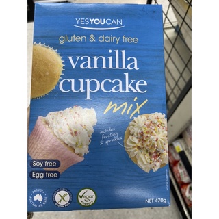 แป้งสำเร็จรูป สำหรับทำ เค้กถ้วย กลิ่นวานิลลา ตรา เยสยูแคน 470 G. Gluten Free Vanilla Cupcake Mix ( Yes You Can Brand ) กลูเตน ฟรี วานิลลา คัพเค้ก มิกซ์