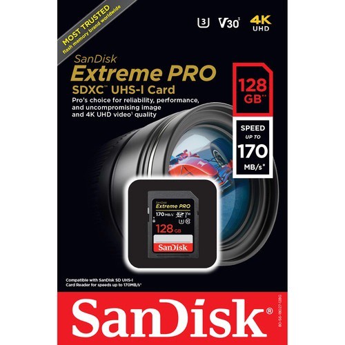 ◑ Extreme Pro 170MB/s V30 U3 Class 10 4K UHS-I SDXC Memory Card SD Card