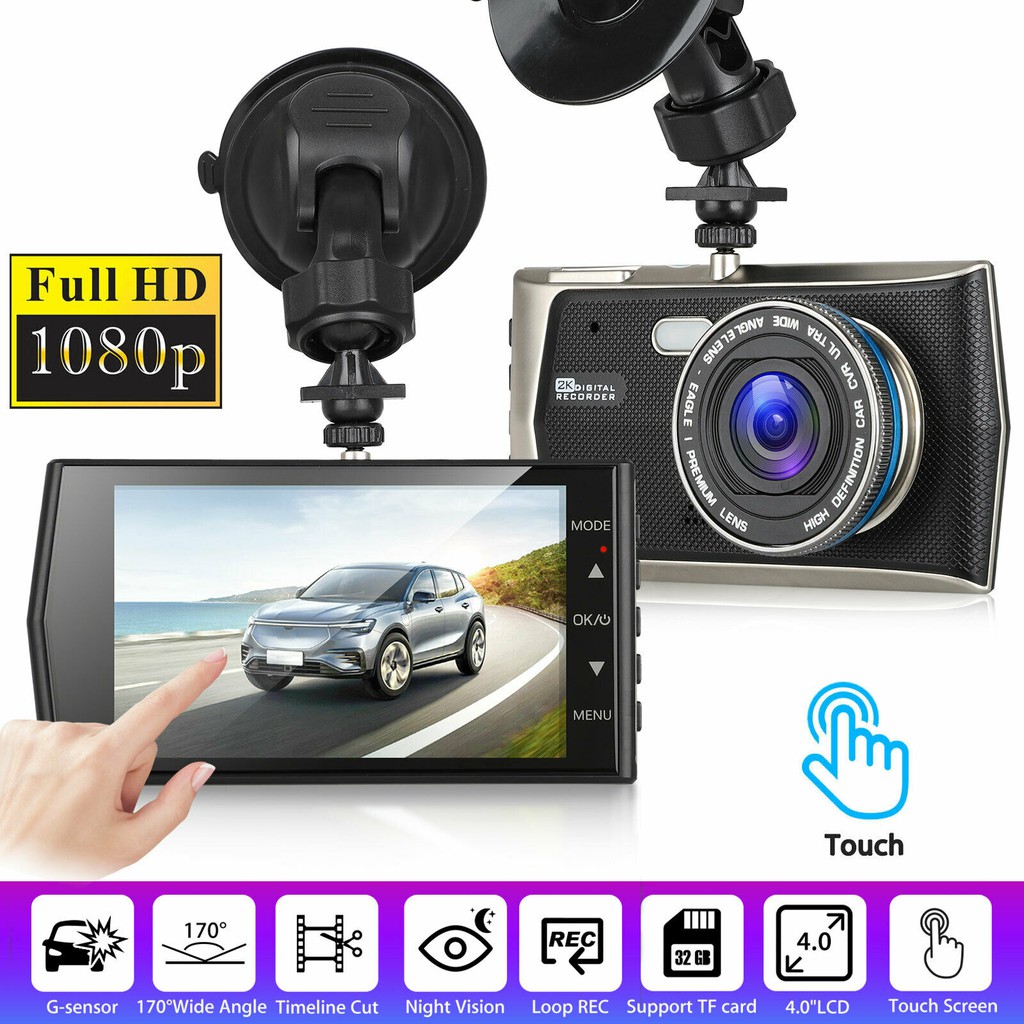 Touch Screen Dash Cam Dual Lens Full HD 1080P Car DVR Camcorder Night