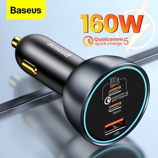 Baseus ที่ชาร์จในรถยนต์ 160W 5.0 Qc 4.0 3.0 Type C Pd ชาร์จเร็ว สําหรับ Iphone Xiaomi Samsung Macbook Pro แล็ปท็อป