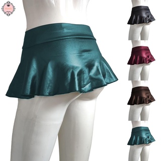 Women High Waist Bodycon PU Leather Wet Look Flared Skater Mini Skirt Clubwear