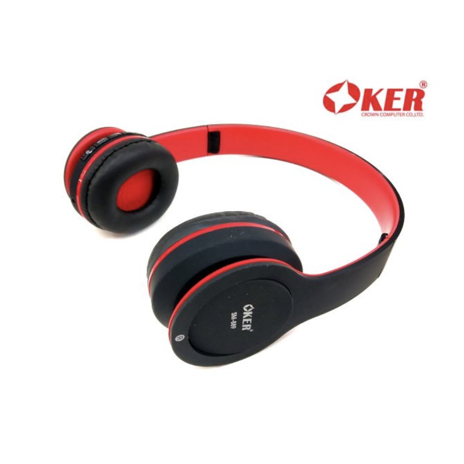 OKER หูฟังบลูทูธ รุ่น SM-889 BT WIRELESS HEADPHONES WITH MIC สีดำแดง