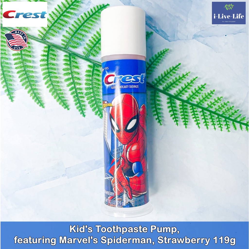 Crest - Kid's Toothpaste Pump, featuring Marvel's Spiderman, Strawberry 119g ยาสีฟันสำหรับเด็กอายุ 2+ ปี