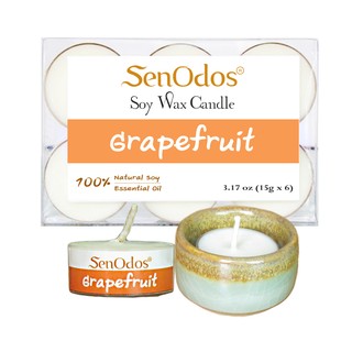 SenOdos Tealight Set15g.x 6 เทียนหอม เทียนทีไลท์ กลิ่นเกรฟฟรุ้ต + ถ้วยวางเทียน