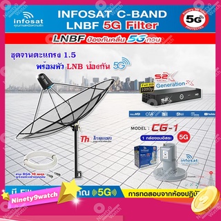 THAISAT C-BAND 1.5M (ขาตรงตั้งพื้นและยึดผนังได้) + กล่อง PSI S2X HD + LNB 5G infosat รุ่น CG-1 แถมสายRG6ตามชุด