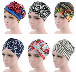 Women Indian Stretchy Turban Hat Colorful Pleated Head Wrap Chemo Cancer Hat New