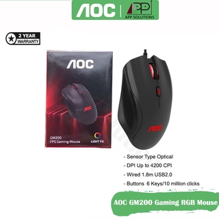 💥Free MousePad💥AOC MOUSE(เมาส์)Gaming RGB Mouse รุ่นGM200(รับประกัน2ปี)