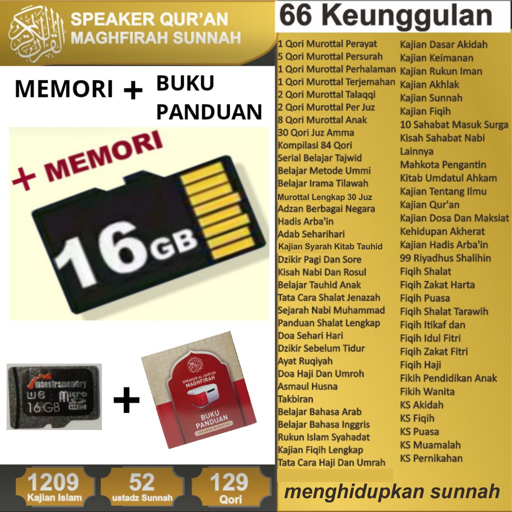 การ์ดหน่วยความจํา 16 Gb สําหรับลําโพง Quran Sunnah Maghfirah 9.999 ไฟล์ sd การ์ด