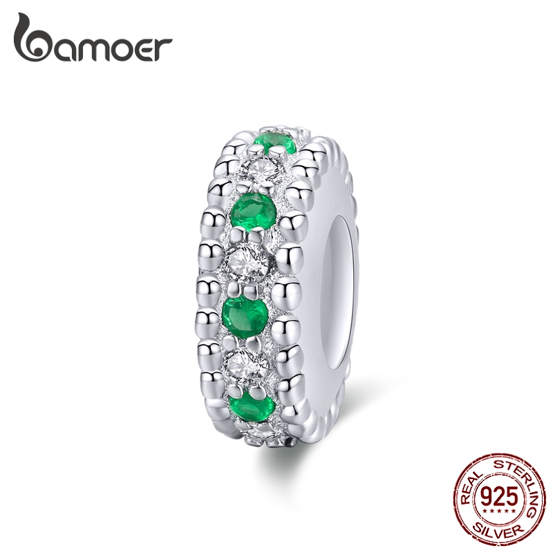 BAMOER มรกตเพทาย Spacer เสน่ห์เงินแท้ 925 เสน่ห์อุปกรณ์เสริมสร้อยข้อมือ
