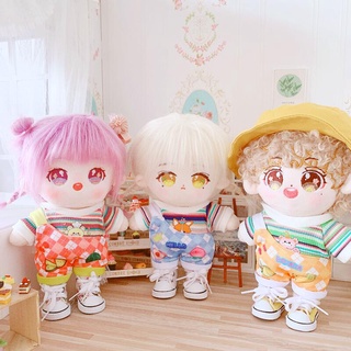 ✿Birthday gift✿ 20cm Toy doll clothes Fruit One-shoulder Bib Striped T-shirt 20cm Suit Clothes Star Doll Dress Up Puppet Wear