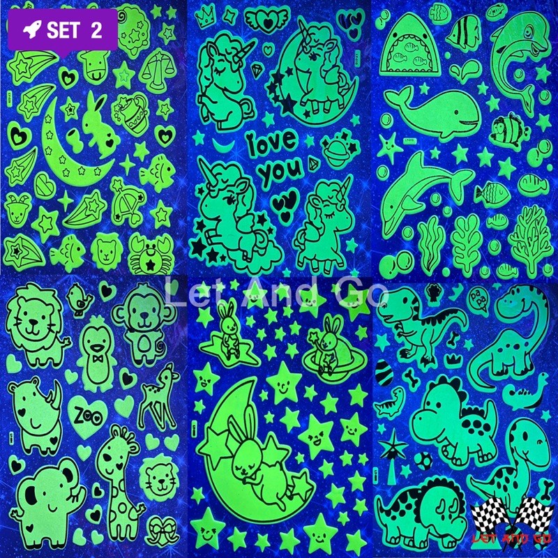 สติเกอร์เรืองแสง 3ใบ100บาท สติ๊กเกอร์เรืองแสง sticker เรืองแสง สติกเกอร์ติดผนัง ติดผนังเรืองแสง