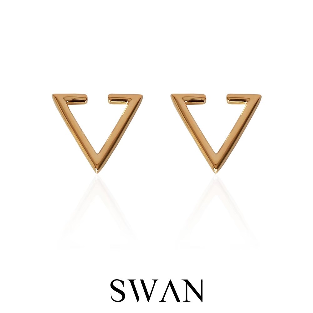 SWAN - Triangle Cuff ต่างหูเงินแท้ ทรงเหลี่ยม คล้องหู ไม่ต้องเจาะ เงินเกลี้ยง