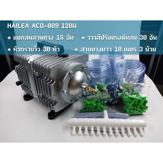 ปั้มลม ปั้มออกซิเจน ปั้มลูกสูบ 120 วัตต์ HAILEA รุ่น ACO-009 ฟรีแยกลมสามทาง วาวส์ปรับแรงดันลม สายยาง หัวทรายจิ๋ว