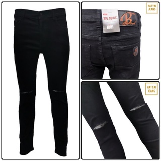 กางเกงยีนส์ขาเดฟผู้ชาย ผ้ายืด สีดำ ขาดที่หัวเข่า (Size.28-34)​