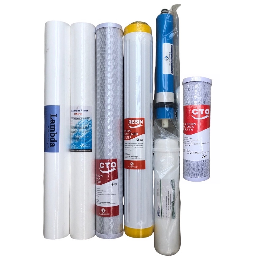 ชุดไส้กรองตู้น้ำ 7 ขั้นตอน (PP20"5M 2 แท่ง + CTO20" + RS20"+ Post carbon 12" + RO 150G + CTO10")