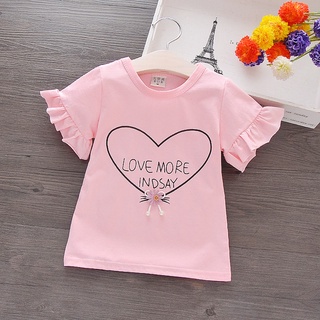 Baby Girls Summer Cotton Letter Heart Print T-shirt Tops Blouse Short Sleeve Children Casual Tee Shirts