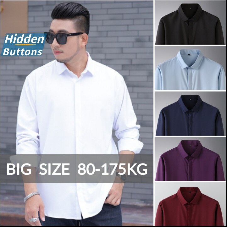 เสื้อเชิ้ตแขนยาวลําลอง ขนาดใหญ่ 60-175 กก. แต่งกระดุม สีทอง สไตล์นักธุรกิจ สําหรับผู้ชาย