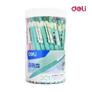 ปากกาลูกลื่น Deli ด้ามสีพาสเทล หมึกน้ำเงิน เส้น 0.7 mm. (กระปุก 50 แท่ง) No.Q03336 [S24]