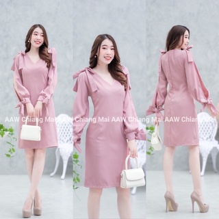 hbstation.shop เสื้อผ้าผู้หญิง Dressออกงาน สีชมพู พร้อมส่ง